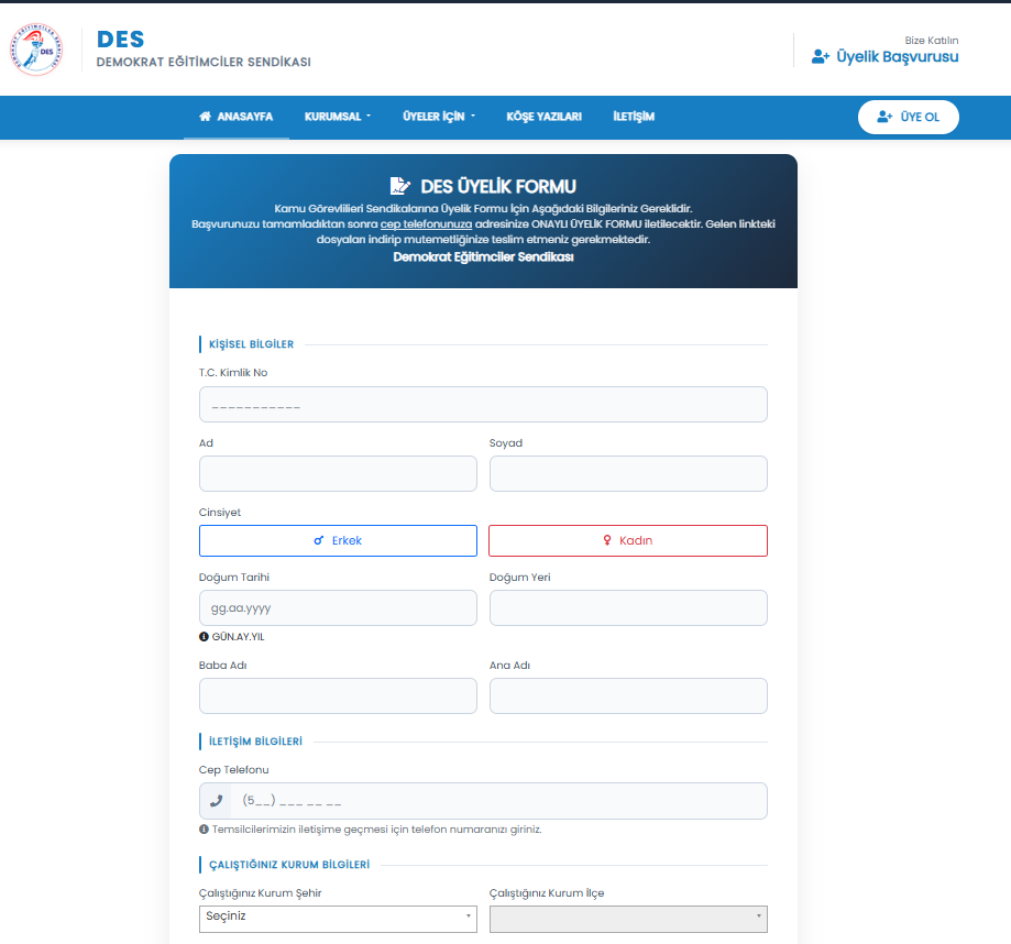 Demokrat Eğitimciler Sendikası Üyelik Formu